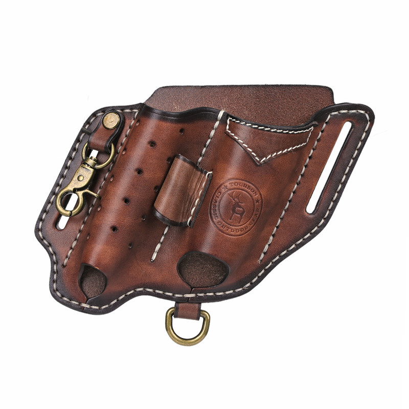 TOURBON Leather 4-in-1 Tool Belt Holster EDC Multitool Flashlight Sheath Utility