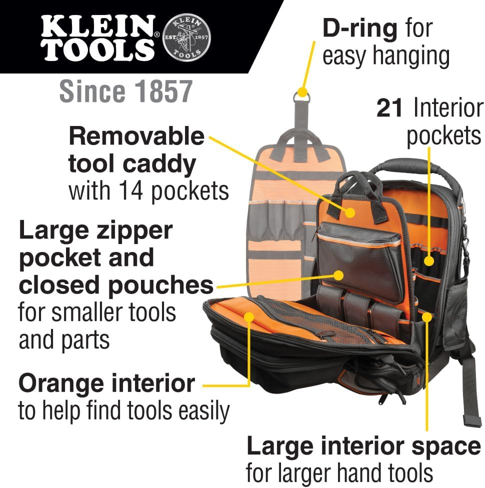 Heavy-Duty Electrician Tool Backpack with 48 Pockets & 11-in-1 Screwdriver