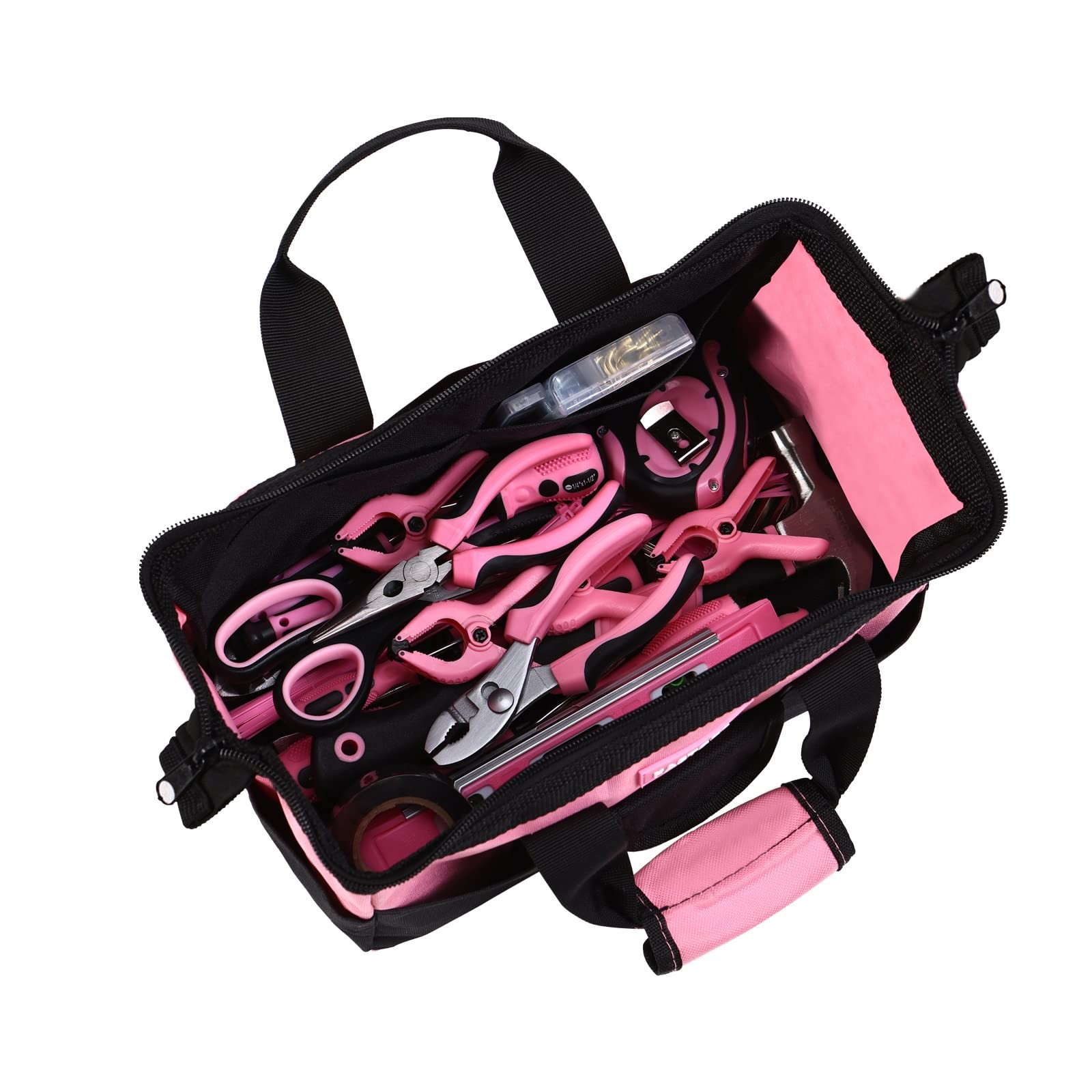 Pink Tool Bag for Women With 13-Inch Wide Mouth Double Zippers,Tool Bag With …