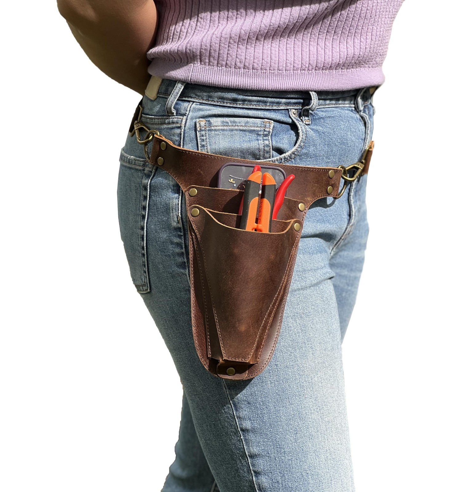 Garden Tool Belt, Handmade Premium Leather with Pouches Pockets Holster for W…