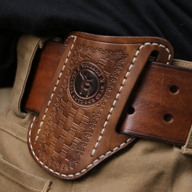 TOURBON Leather Folding Knife Sheath Belt Carry Pouch EDC Pocket Knives Holder
