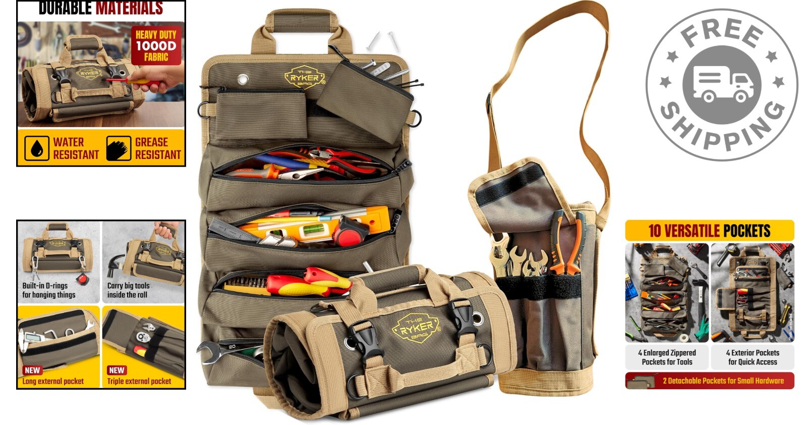 Compact Portable Tool Roll with Detachable Pouches – Ideal Father’s Day Gift