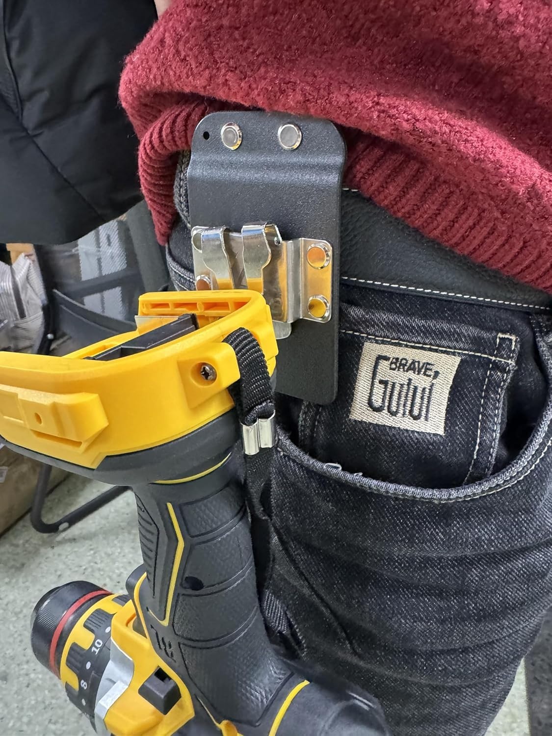Clip-On Tool Belt Drill Holder – Fits Up to 3» Belts, Durable Stainless Steel
