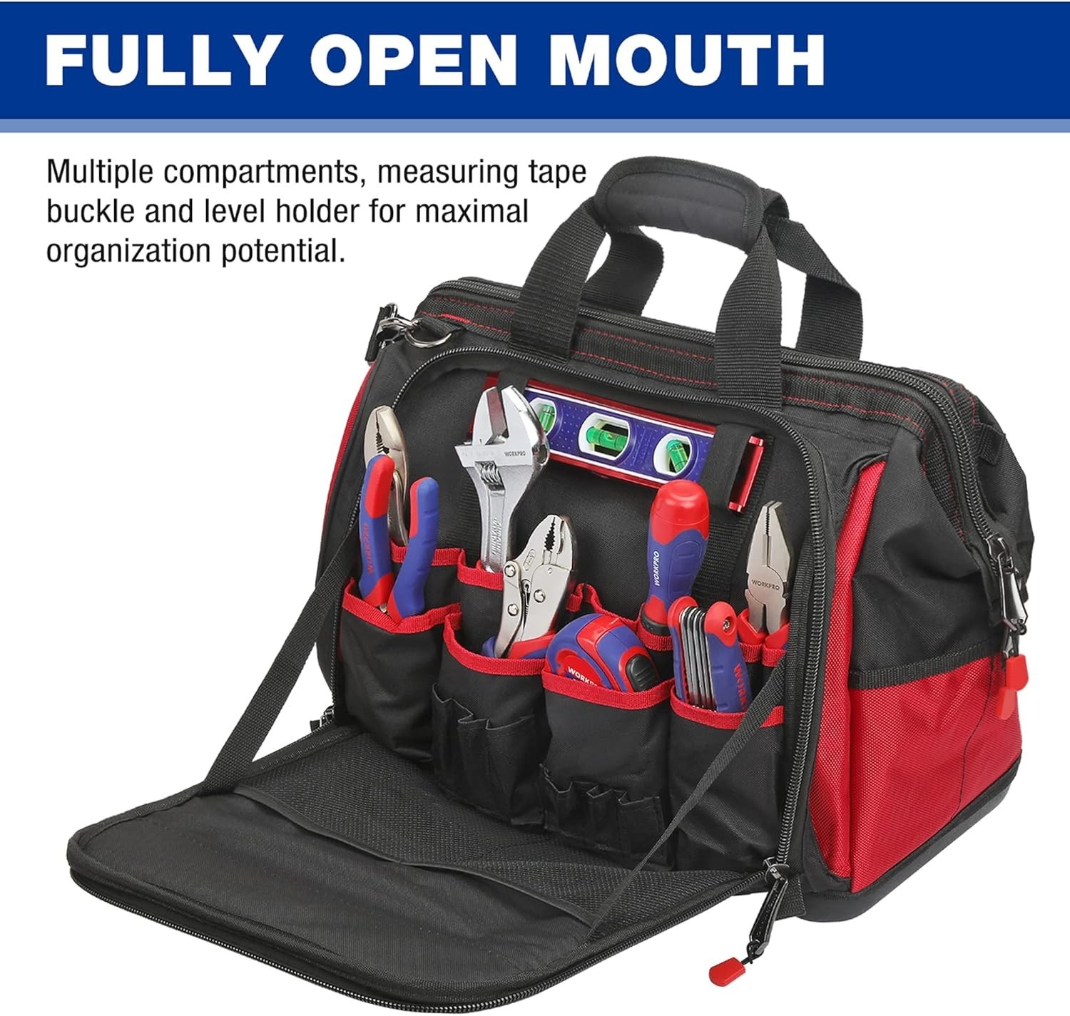 Durable 16″ Tool Organizer Bag with Rubber Base & 46 Pockets for Professionals