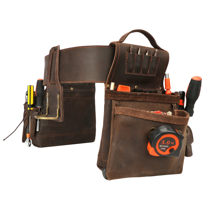 TOURBON Heavy Duty Tool Belt Pouch for Electricians Carpenter Contractor Leather