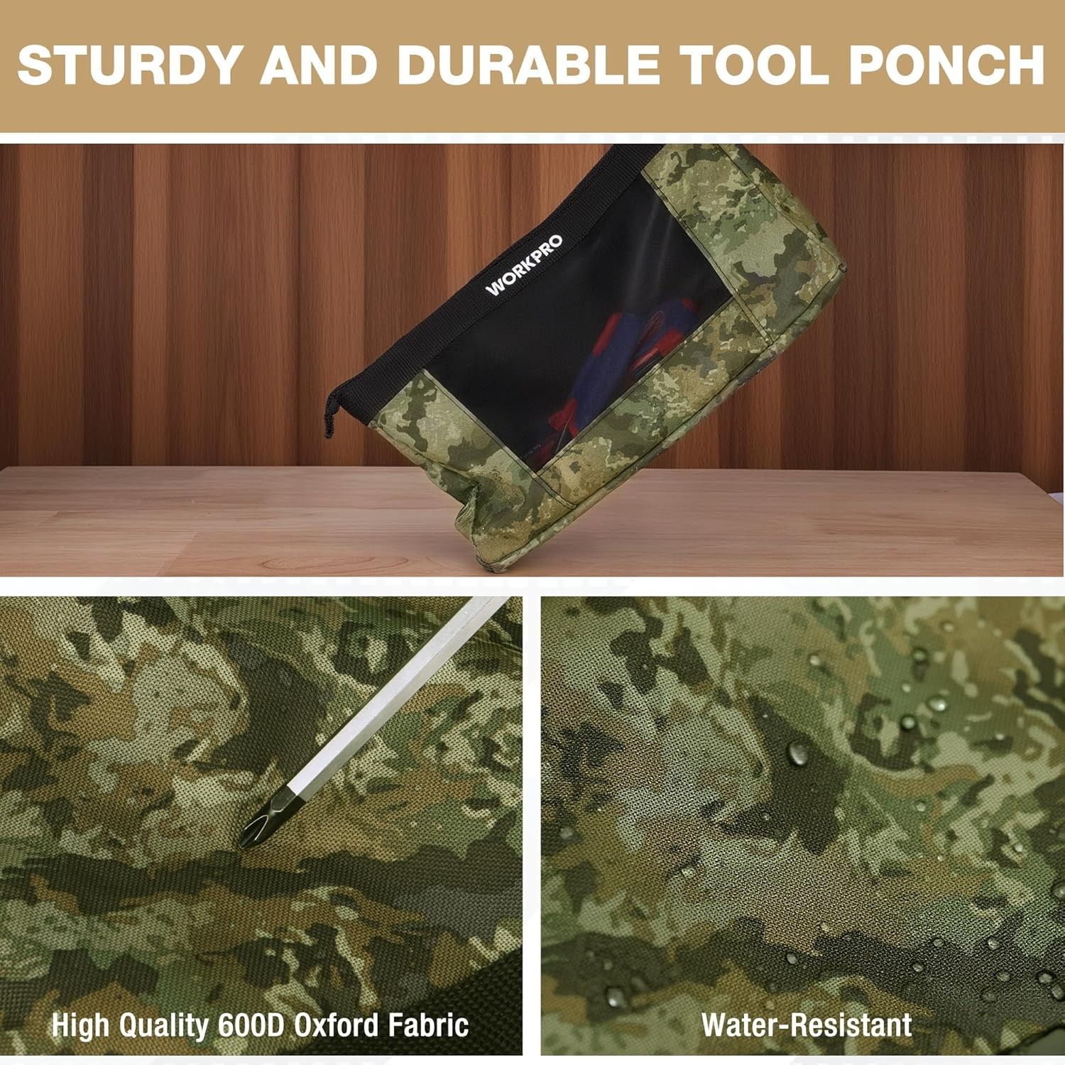 WORKPRO 3 Pcs 12″ Heavy-Duty Utility Tool Pouches Tool Bag Organizer with Zipper