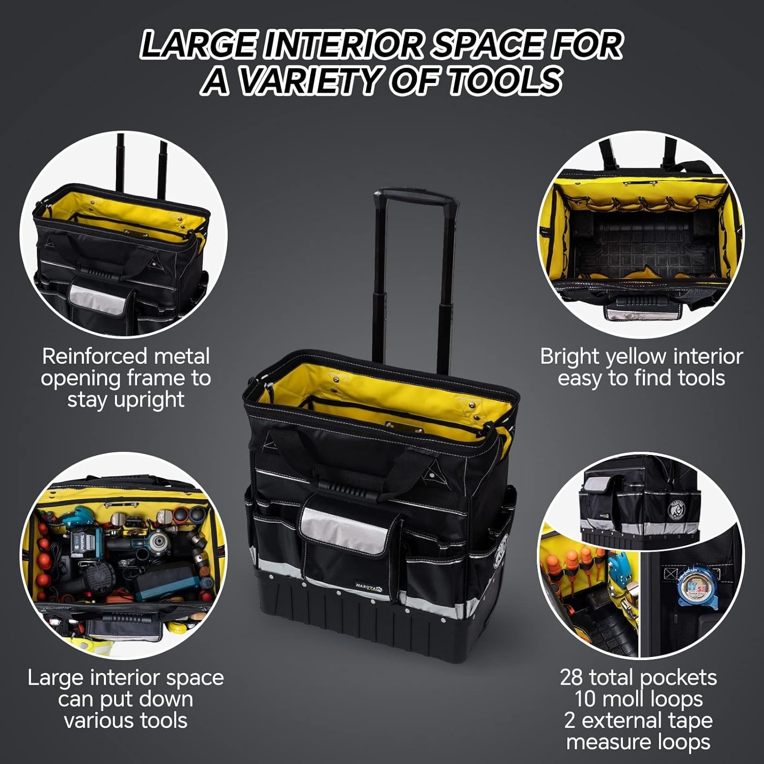Heavy-Duty 18» Tool Bag with 40 Pockets – Waterproof & Portable with Wheels