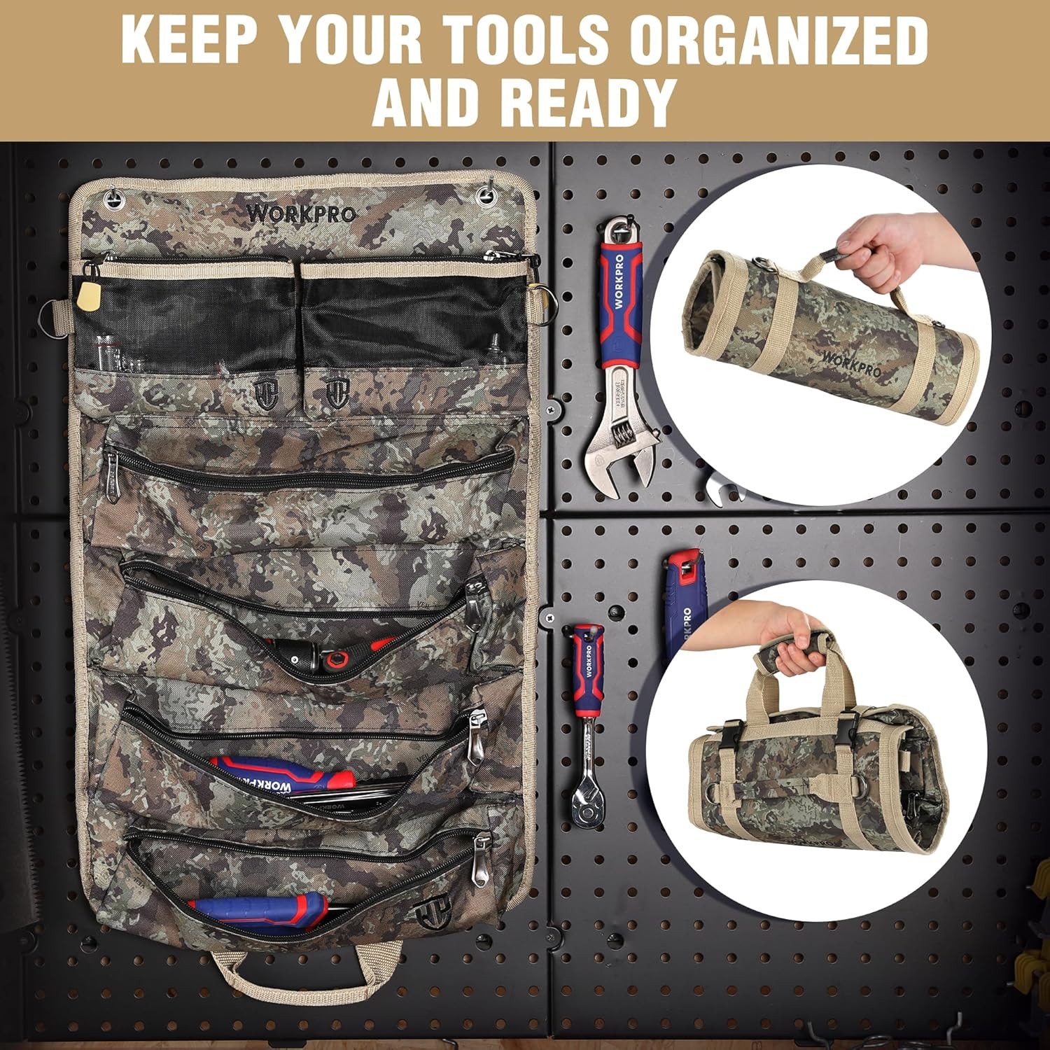 Roll Tool Bag with Detachable Pouches, Heavy Duty Organizer – 6 Pockets, for Mec