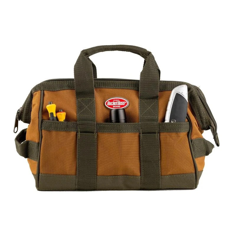 Bucket Boss 12 in. Gatemouth Tool Bag with zippered top and 16 Total Pockets