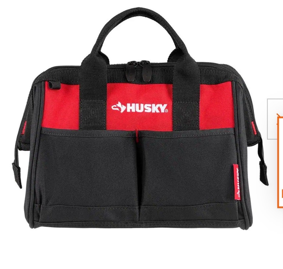 Husky 12-Inch Tool Bag (12 x 9 x 8 inch) Red/Black