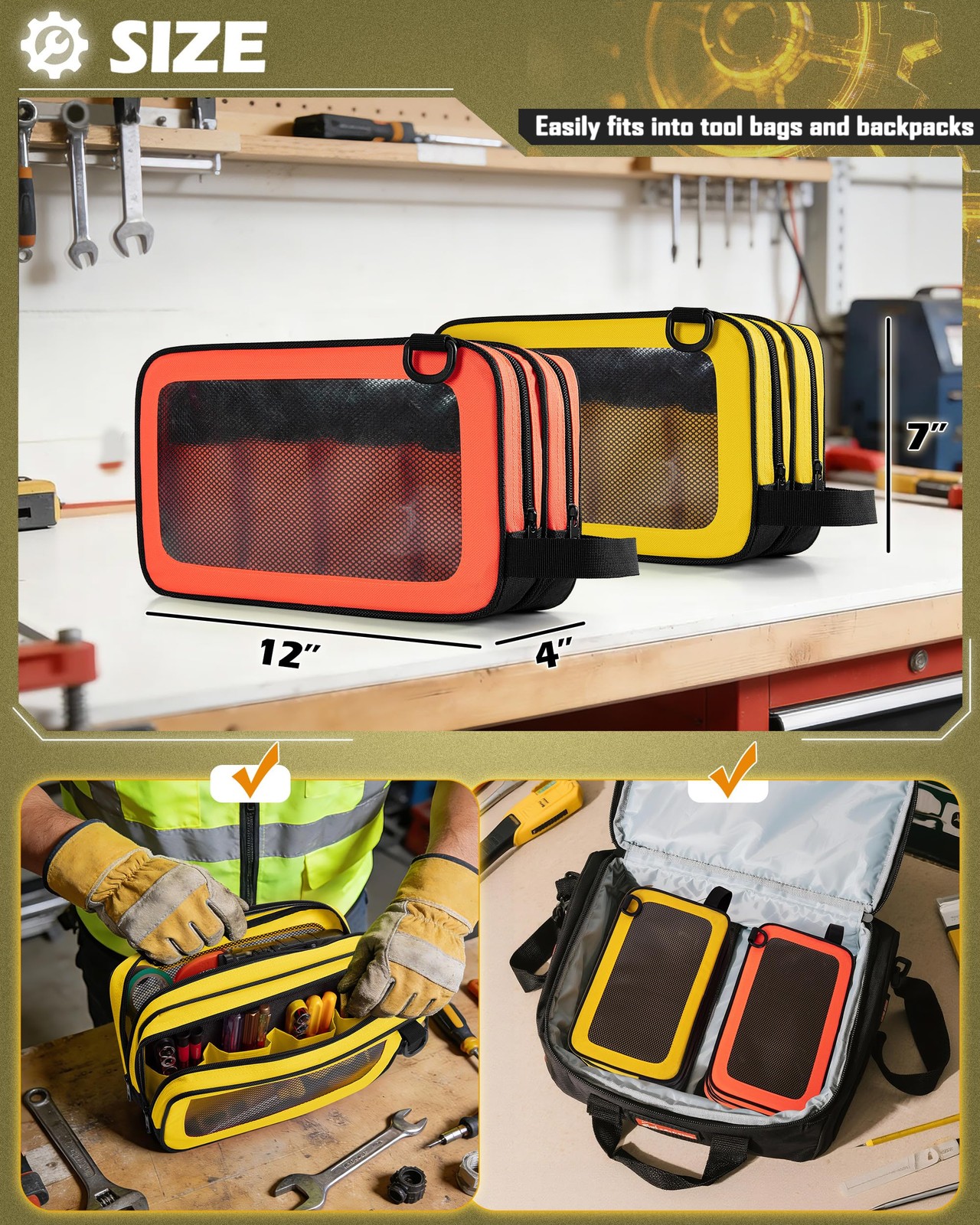 2 Pack Tool Pouch with Dual Compartments, 12” Tool Bag with Detachable Should…