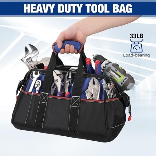 16″ Wide Mouth Tool Bag – Heavy Duty Cloth Storage, Waterproof Base, Adjustable