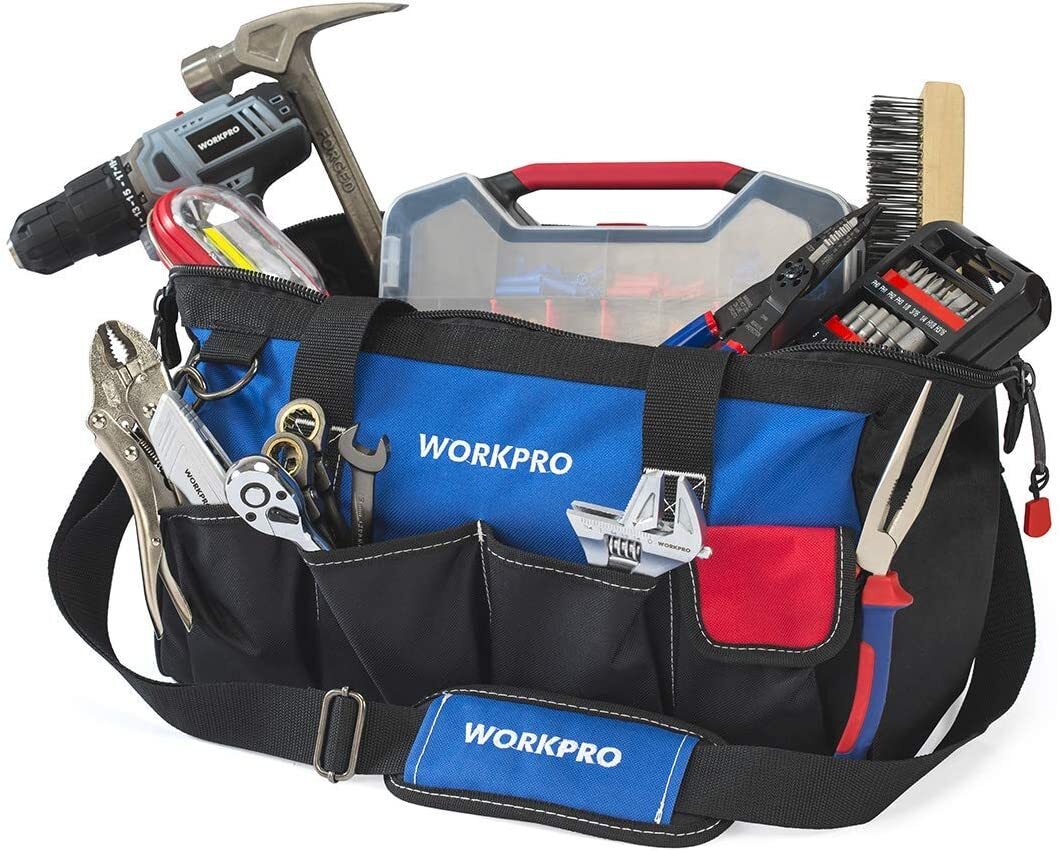 WORKPRO 18inch Close Top Wide Mouth Storage Tool Bag w/Adjustable Shoulder Strap