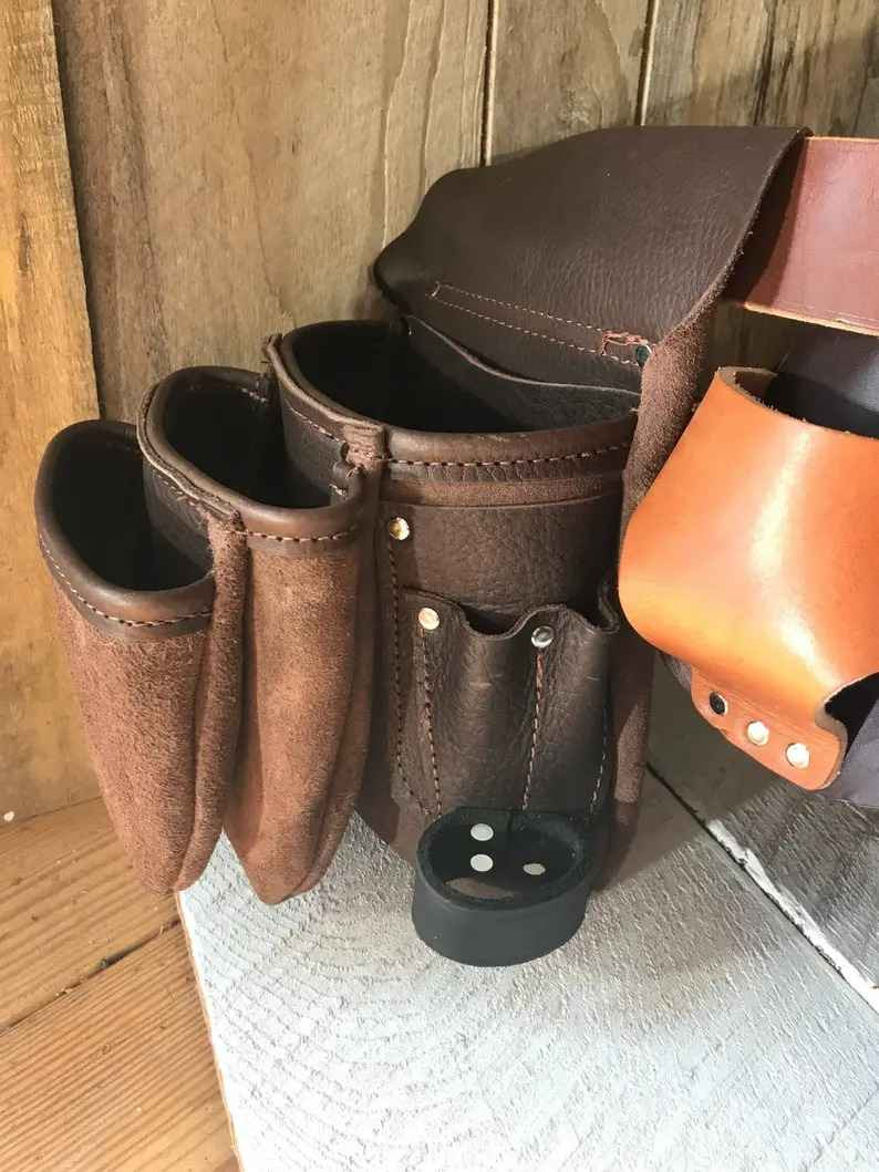 Leather Tool Pouch Belt Bag for Electricians Maintenance Tech Utility Pocket