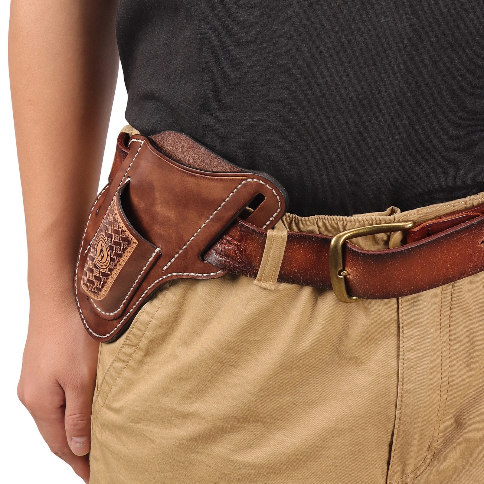 TOURBON Leather 2-in-1 Tool Pouch Folding Knife/Pliers Pocket Belt on Holster