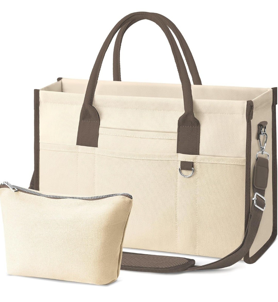 Canvas Lg. Tote Bag, Crossbody Handbag for Work, Travel, Beach W/ Compartments