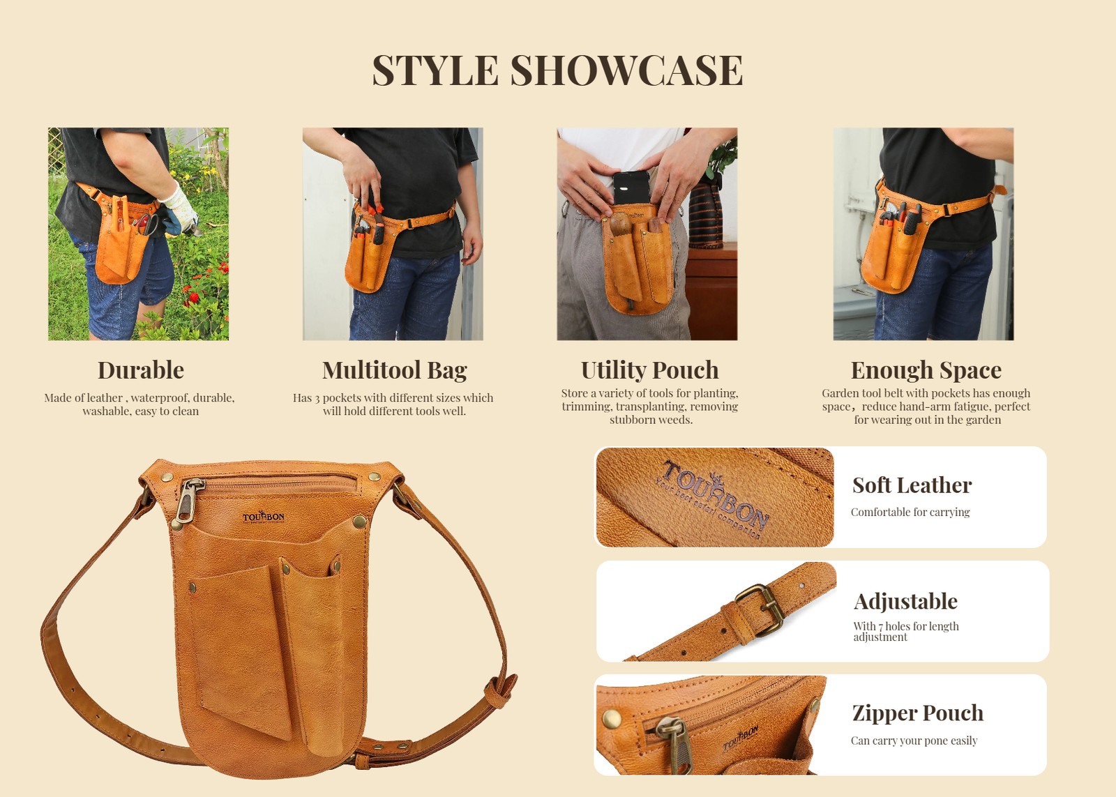 TOURBON Leather Gardening Belt Florist Bag Organizer Phone Case Gift for Her