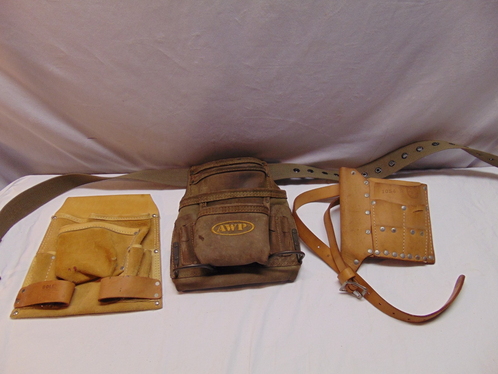 (3) Leather tool / work belts tool pouches Klein 1054 R / AWP / Bolen #5108