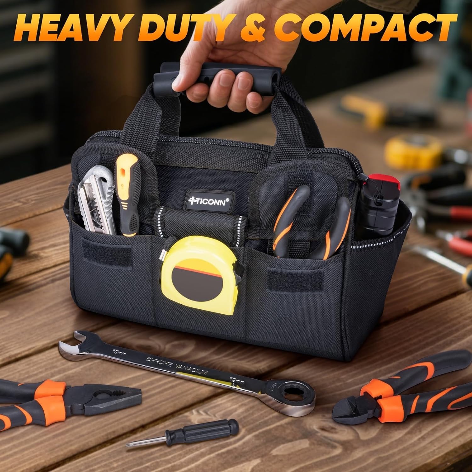 Heavy-Duty 600D Oxford Fabric Tool Bag with Reflective Strips, 100 kg Capacity