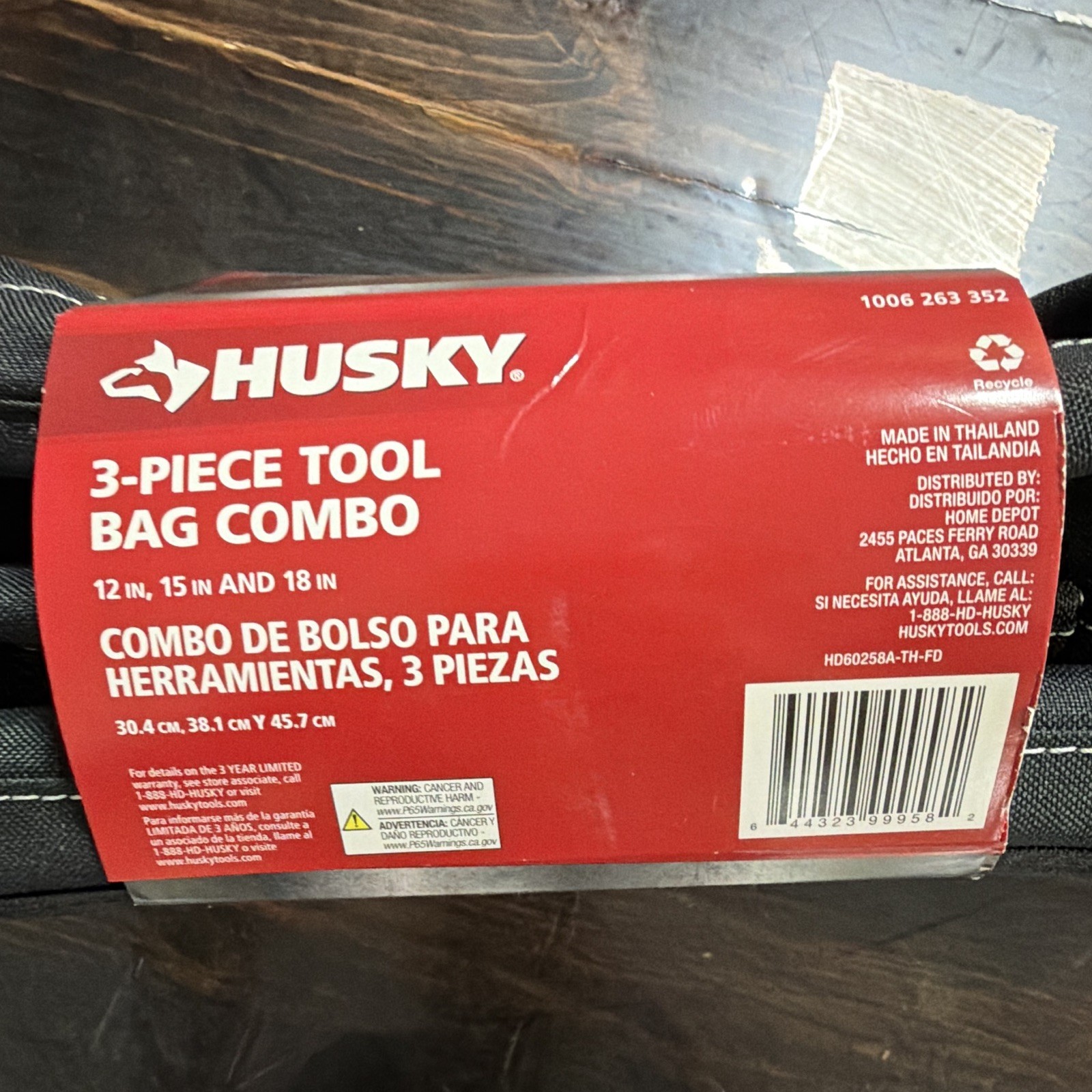 Husky 3-Piece 600D Water-Resistant Tool Bag Set 12/15/18 in Black/Red
