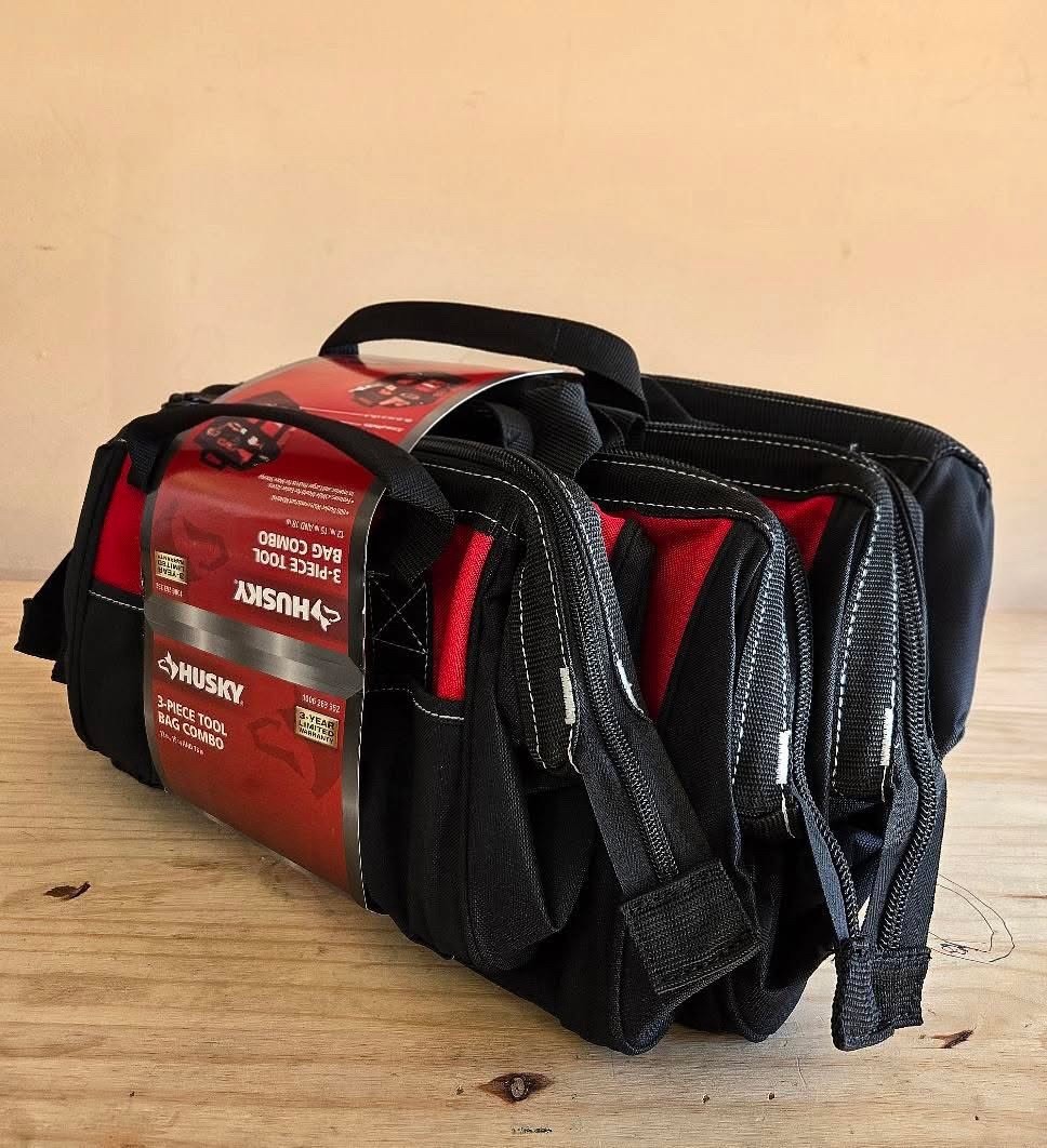 Husky 3 Tool Bag Combo Set -12 Inch 15 Inch & 18 Inch Bags Water Resistant