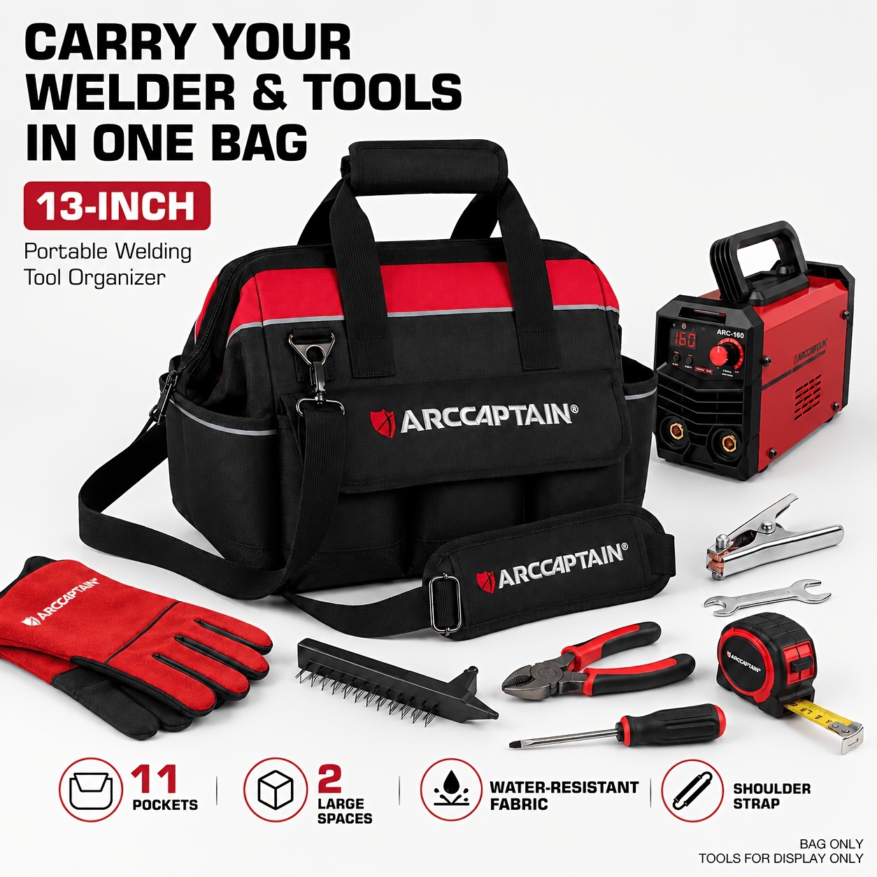 ARCCAPTAIN 13-Inch Welding Tool Bag Portable Welder Carrying Bag with Shoulder