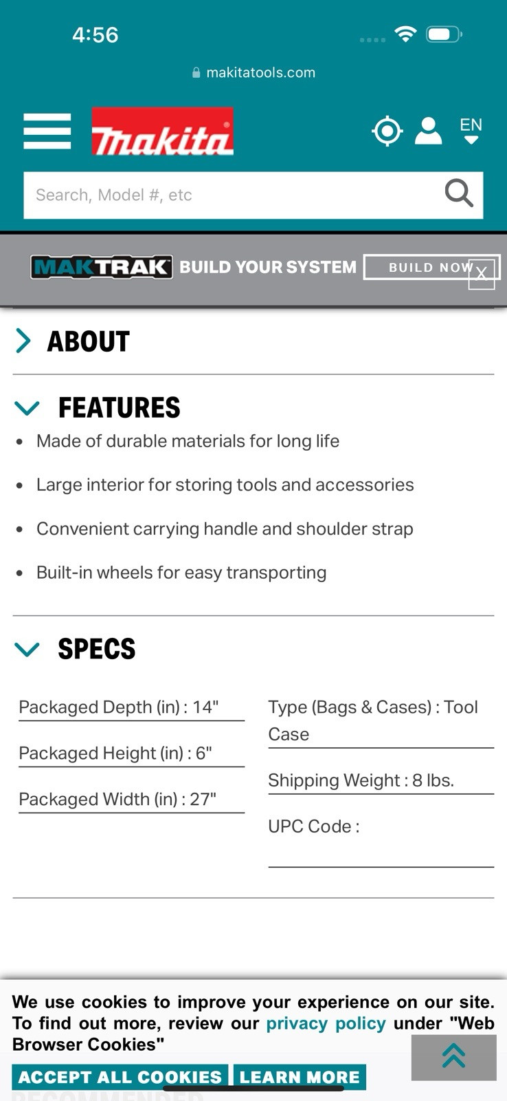 Makita 831269-3 LXT Rolling Tool Bag with Wheel – Large