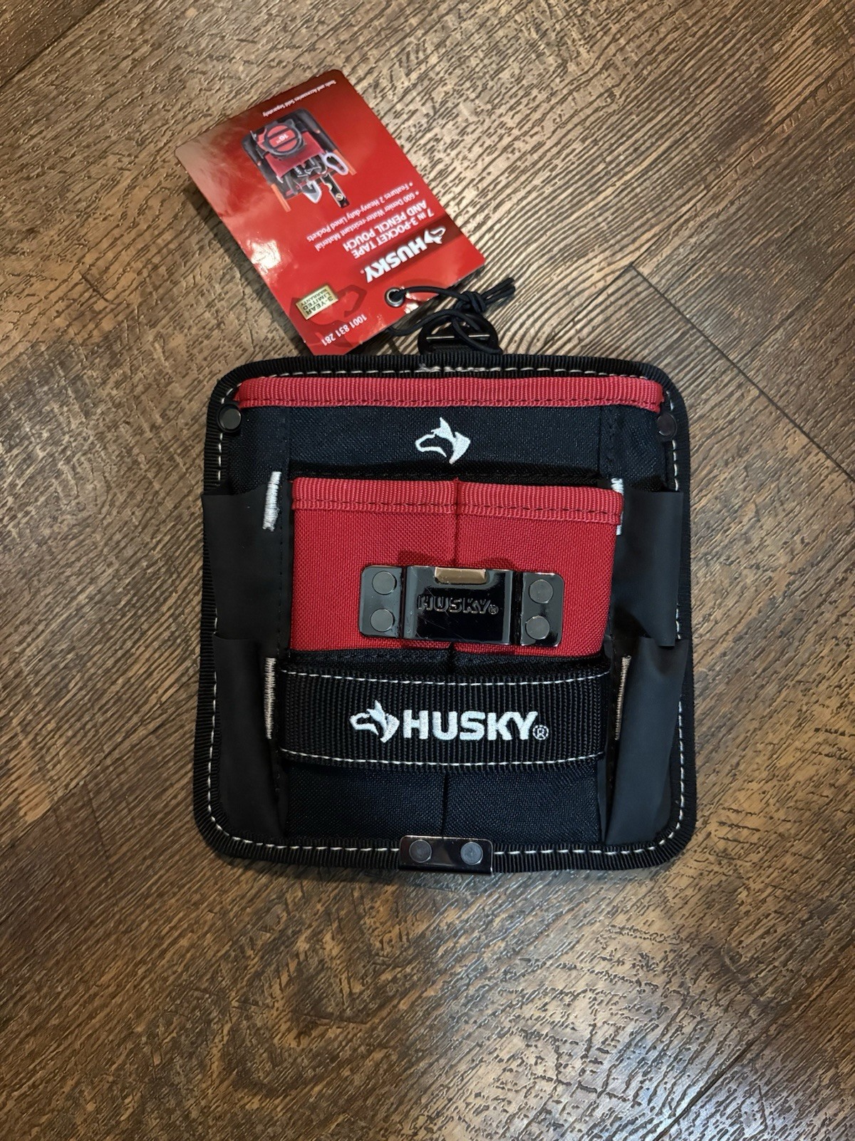 Husky 7 in 3-Pocket Tool Belt Pouch Water Resistant 600D Red/Black