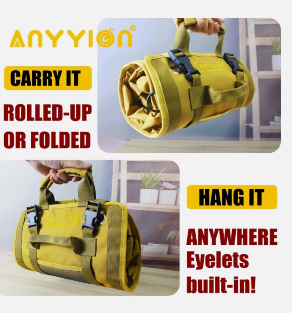 Anyyion 20″ Water and Grease ResisitentRoll Up Tool Bag with 6 Interior Pockets