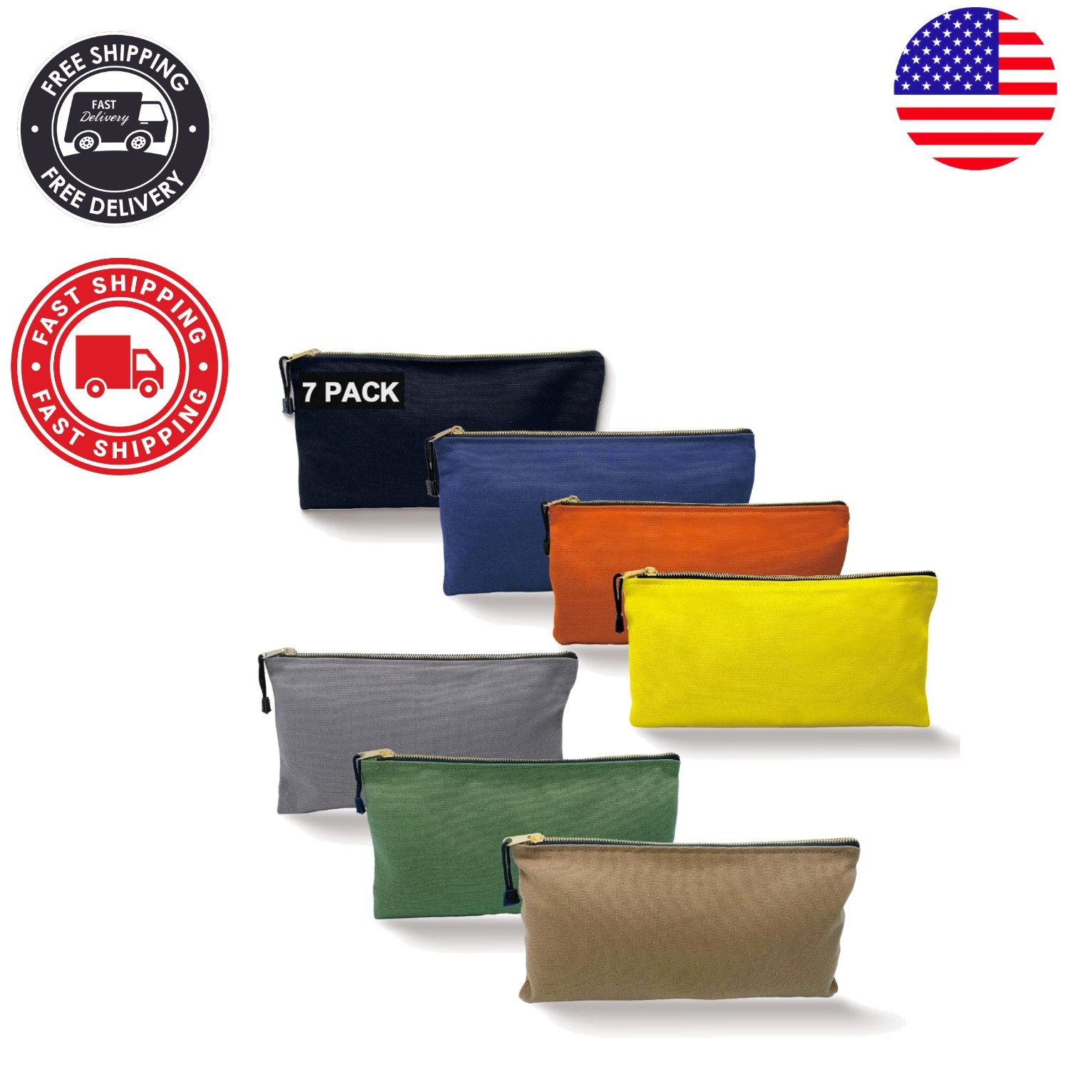Assorted Color Heavy Duty 7 Zipper Pouches – Ideal for Tools & Travel 12.5″ x 7″
