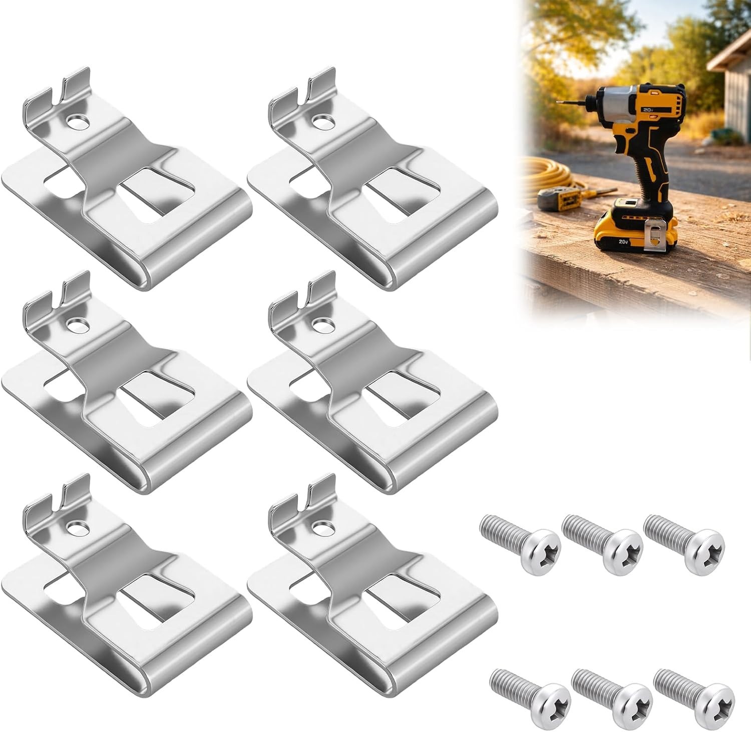 Organize Your 20V DeWALT Tools with 6 Stainless Steel Drill Belt Clips & Screws