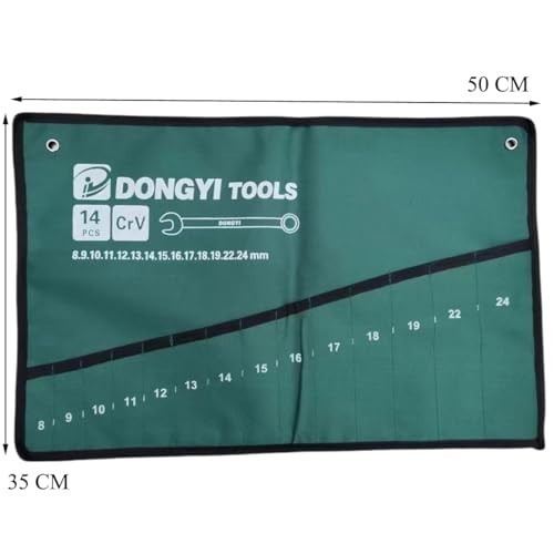 Wrench Roll Up Pouch 14 Slot Canvas Tool Bag Organizer 8mm to 24mm Metric Set 2