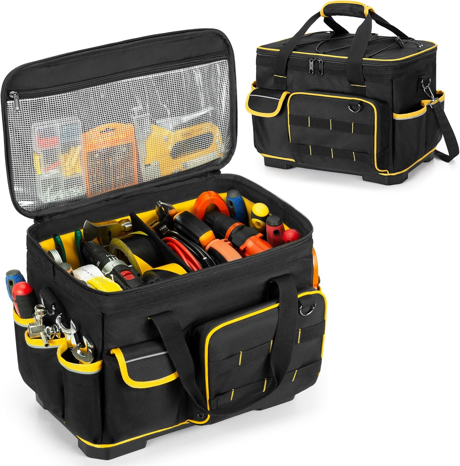 16-Inch Tool Bag with Hard Bottom and a Detachable Divider, Heavy Duty Tool Tote