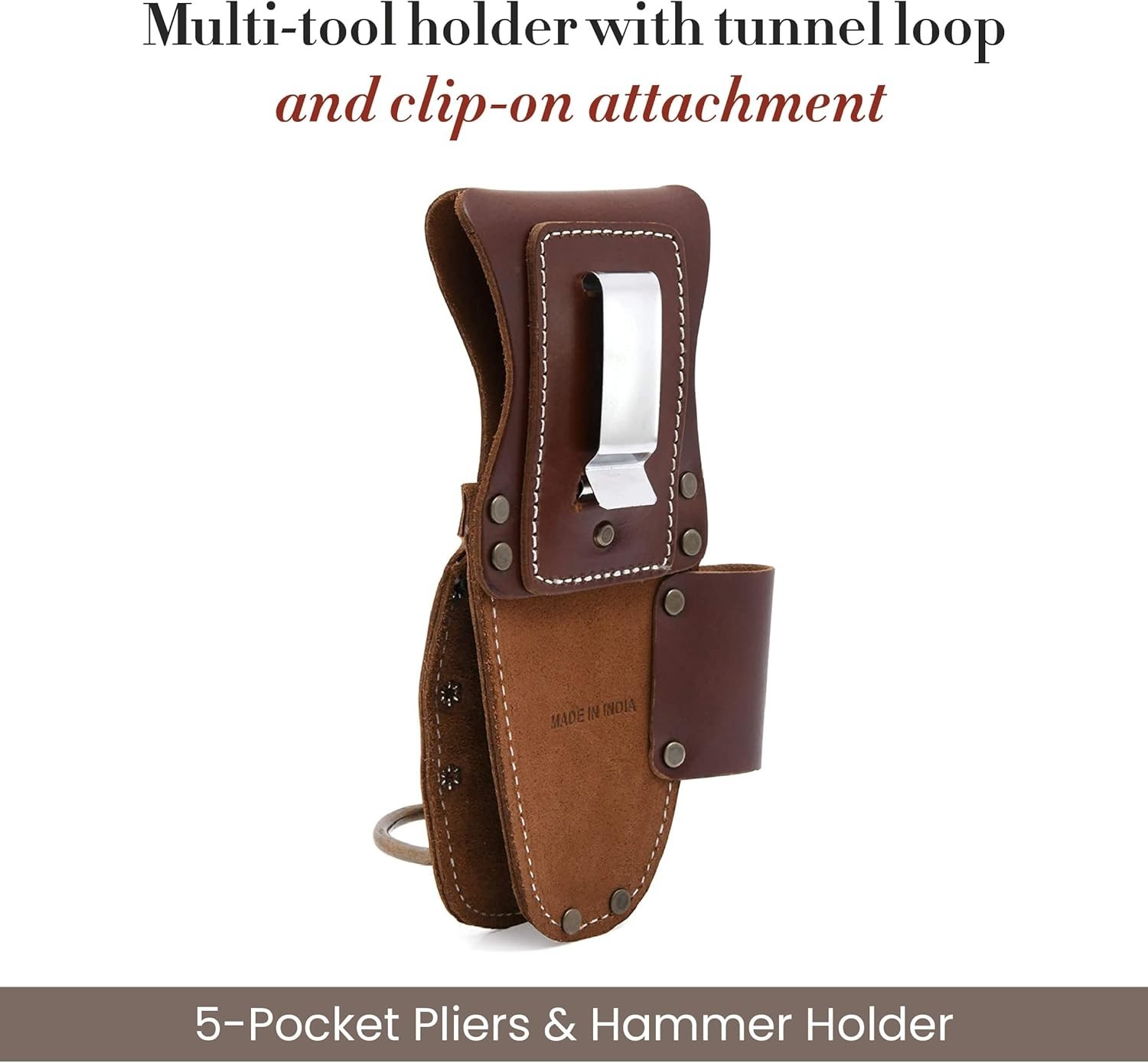 Versatile 5-Pocket Tool Holder for Pliers and Hammers, Easy Belt Attachment