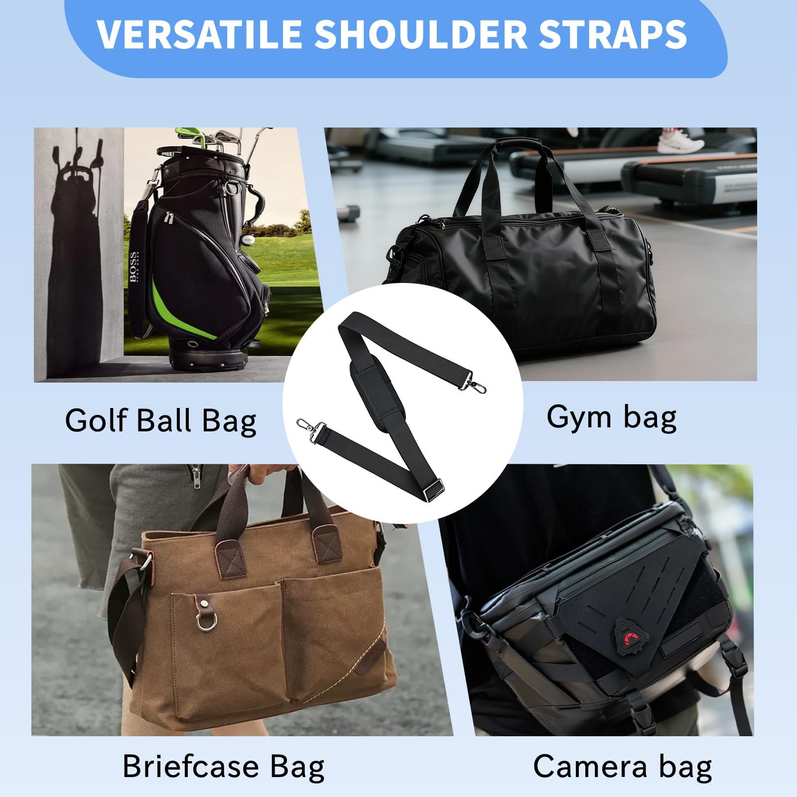 63″ Padded Adjustable Shoulder Strap with Veto Pac, Durable Bag Strap with He…