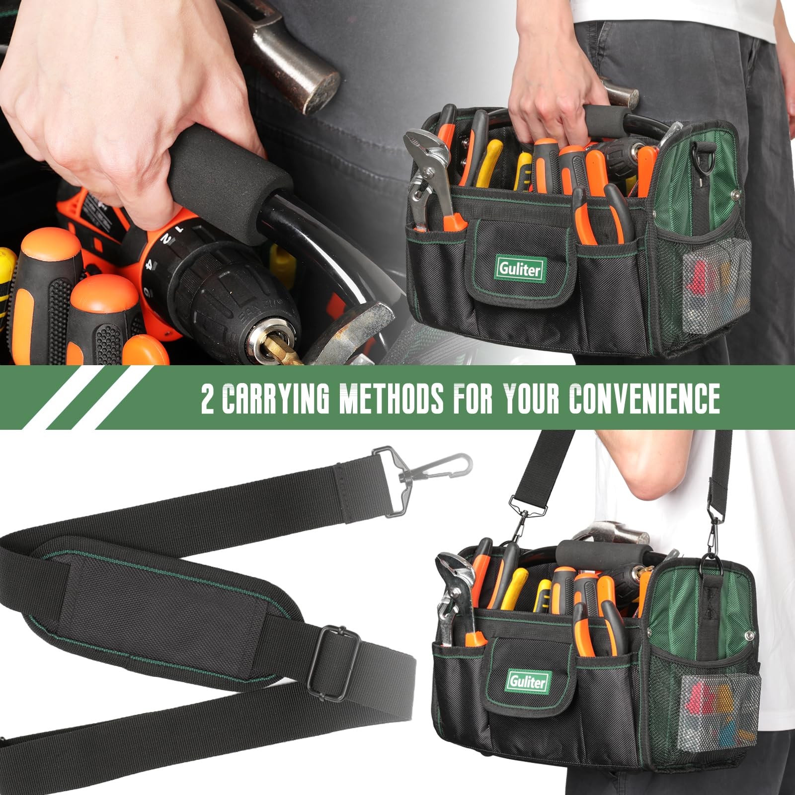 11 Inch Small Tool Bag, Open Tool Tote with Stainless Steel Handle and Adjustabl