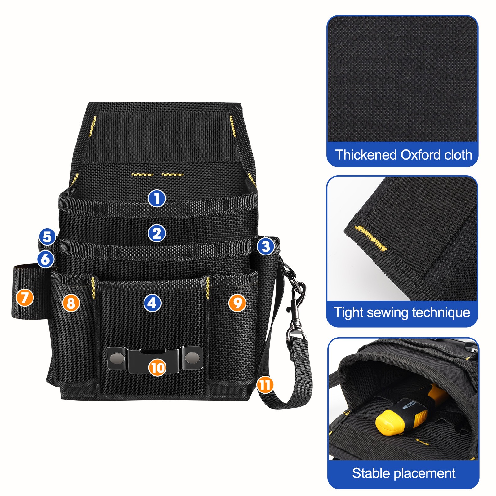 11 Pockets Waist Tool Organizer Durable Waterproof Oxford Pouch Adjustable Belt