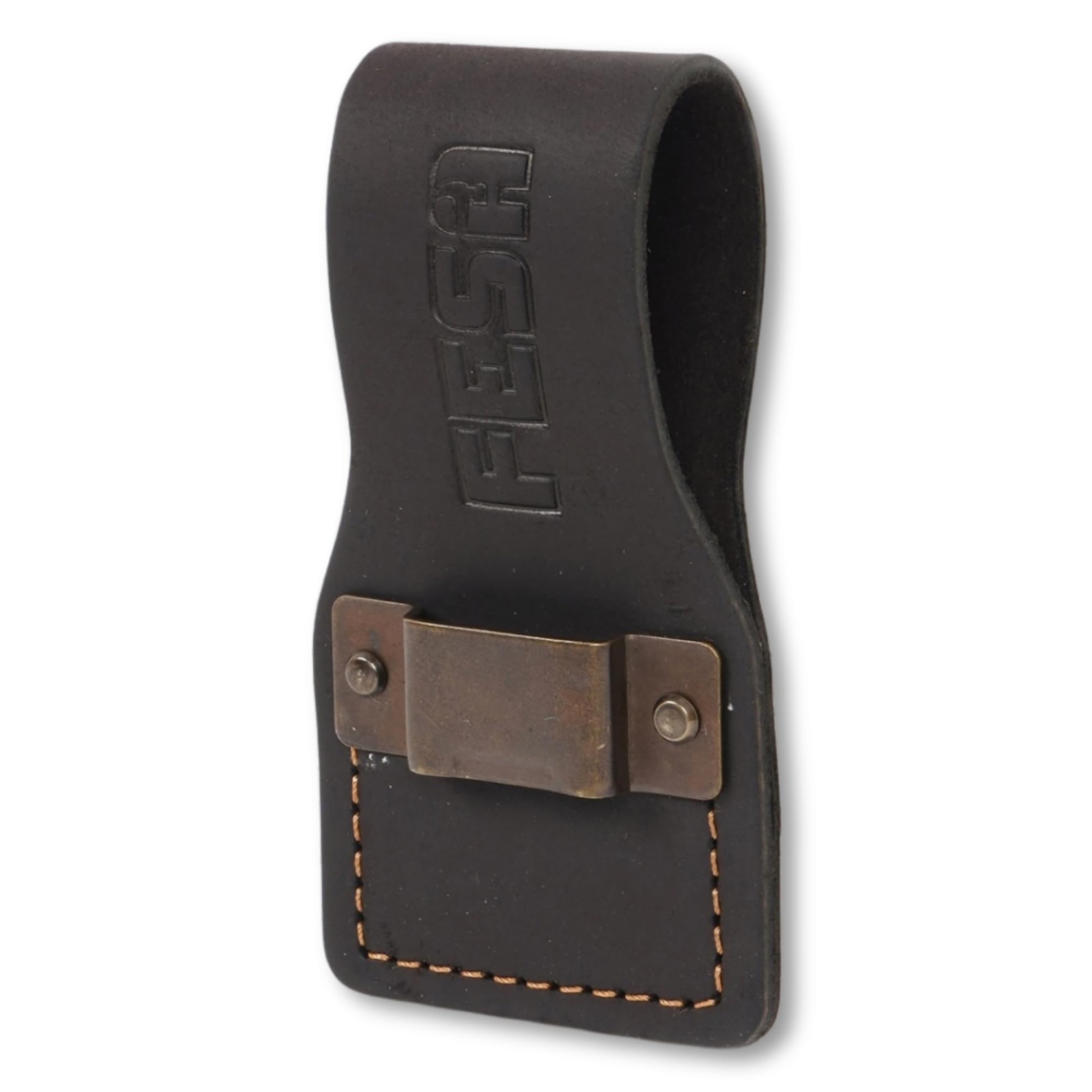 Leather Tape Measure Holder Grain Tool Belt Steel Clip Fits Belts up 3″ Brown