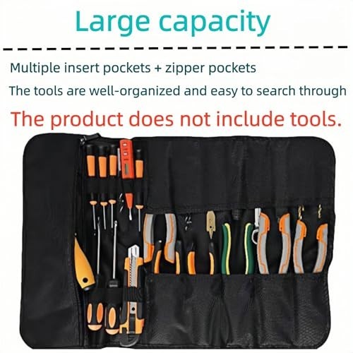 Heavy Duty Waterproof Tool Roll Up Bag, 22+1 Pocket Organizer Pouch, Portable To