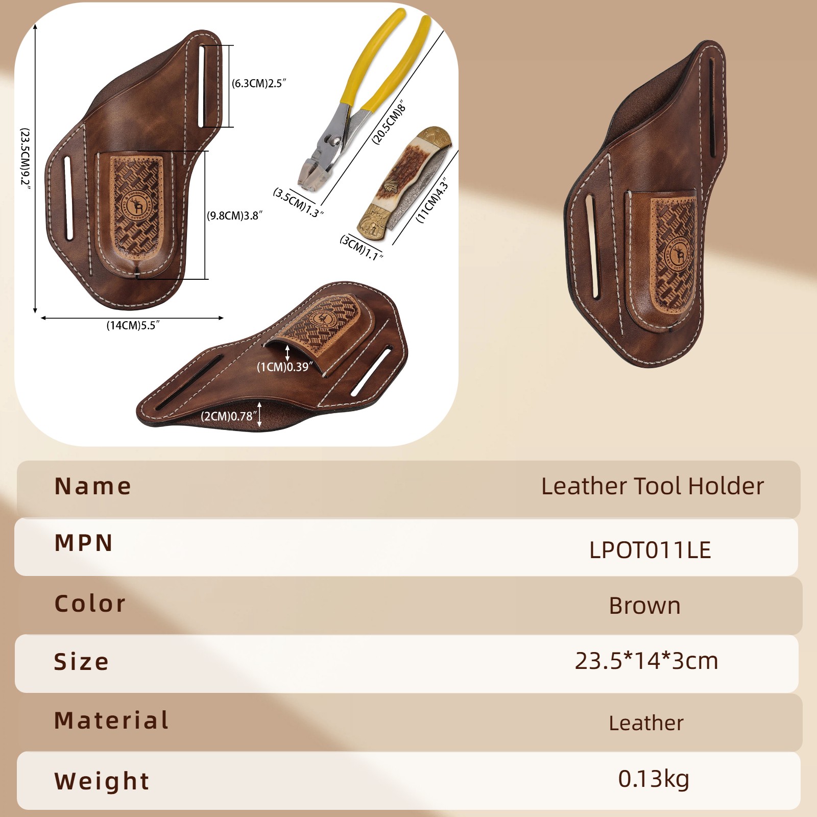 TOURBON 2-in-1 Leather Tool Pouch Angled Cross Draw Folding Knife Pliers Holster