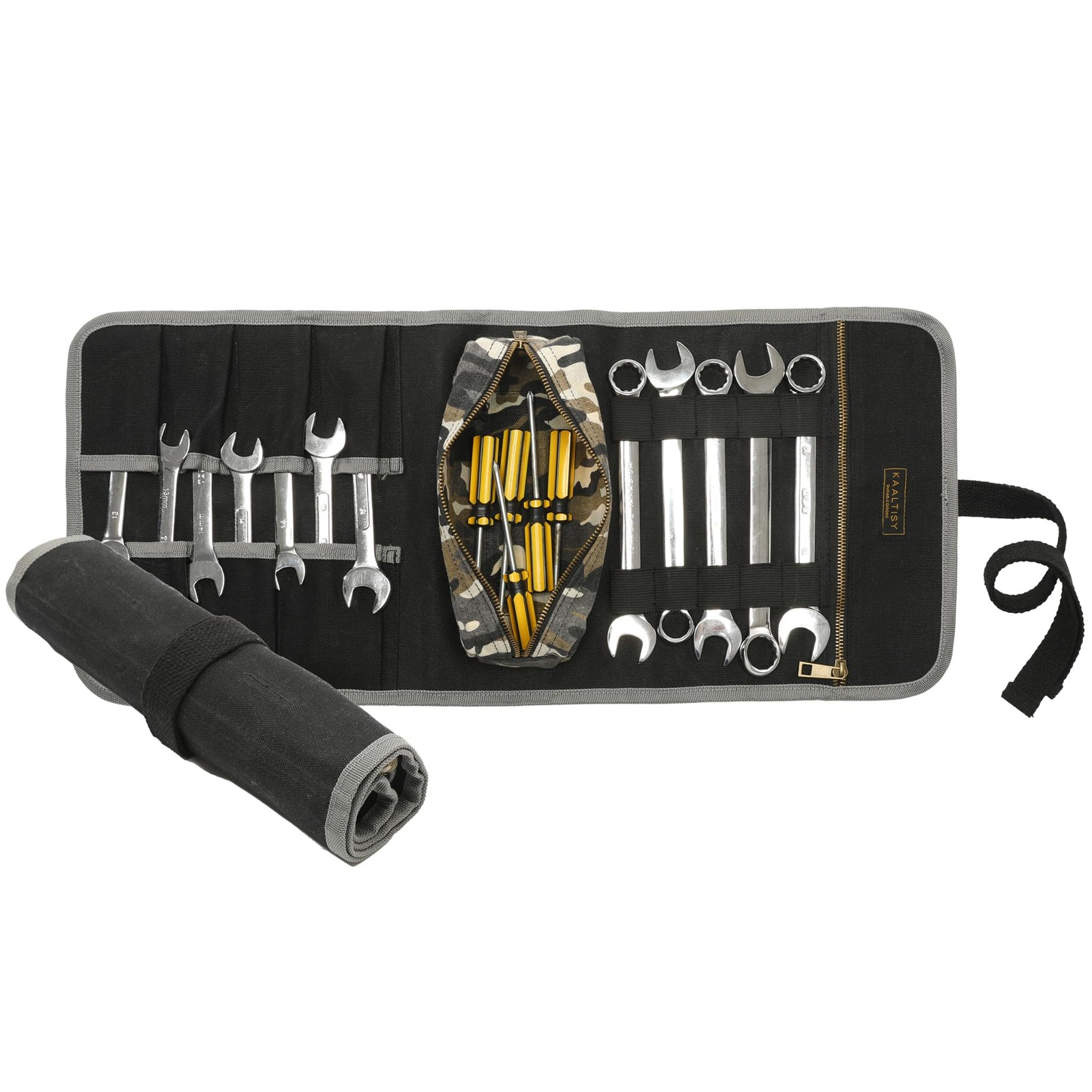 Tool Roll Up Pouch, Tool Storage Roll with Brass Zipper Pockets, Heavy Duty 1…