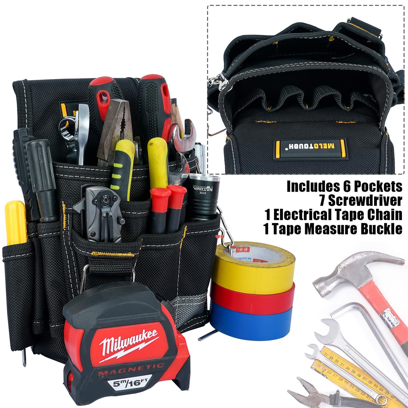 Electrician Tool Pouch Tool Belt Pouches with Belt Clip Electrical Tape Chain…