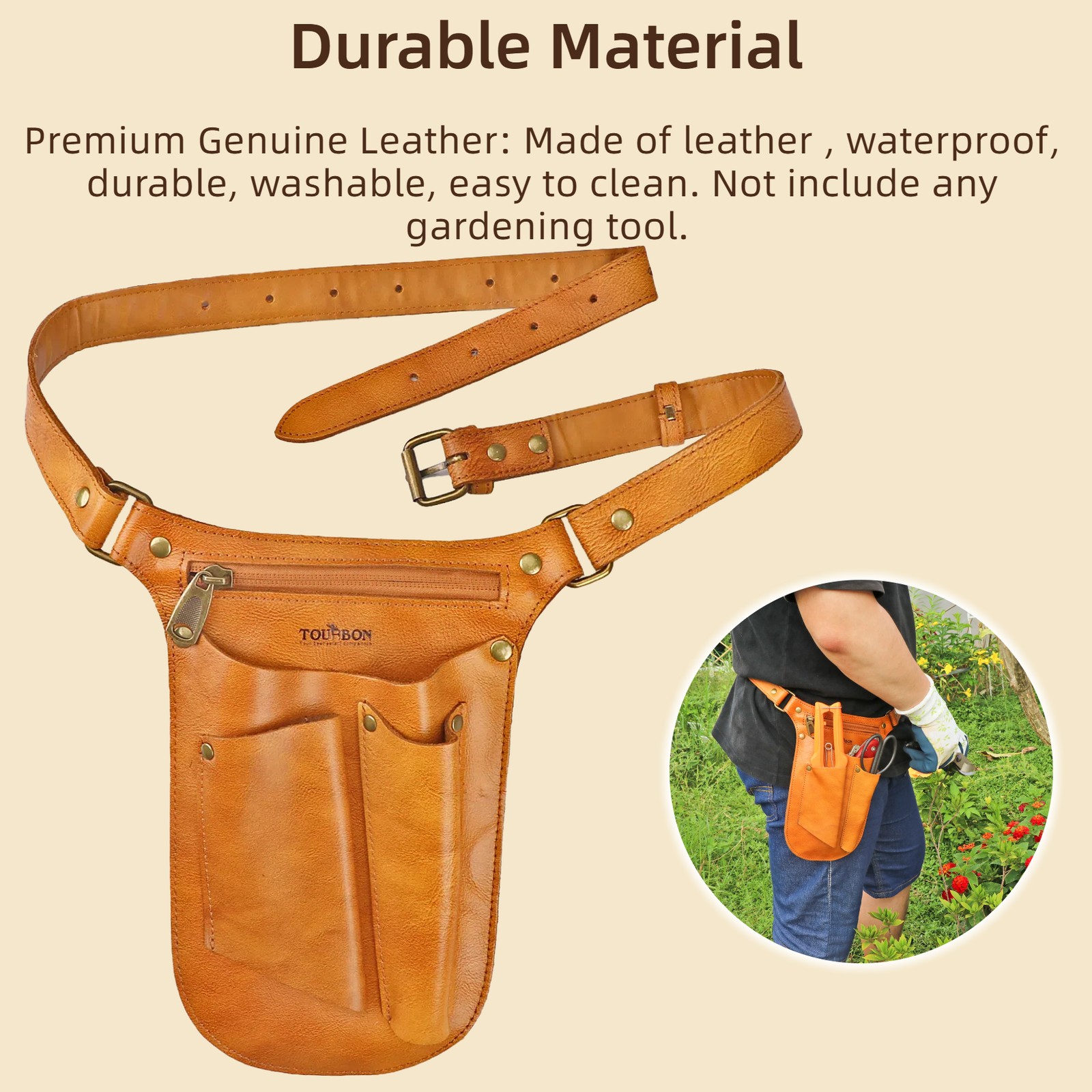 TOURBON Leather Gardening Belt Florist Bag Organizer Phone Case Gift for Her