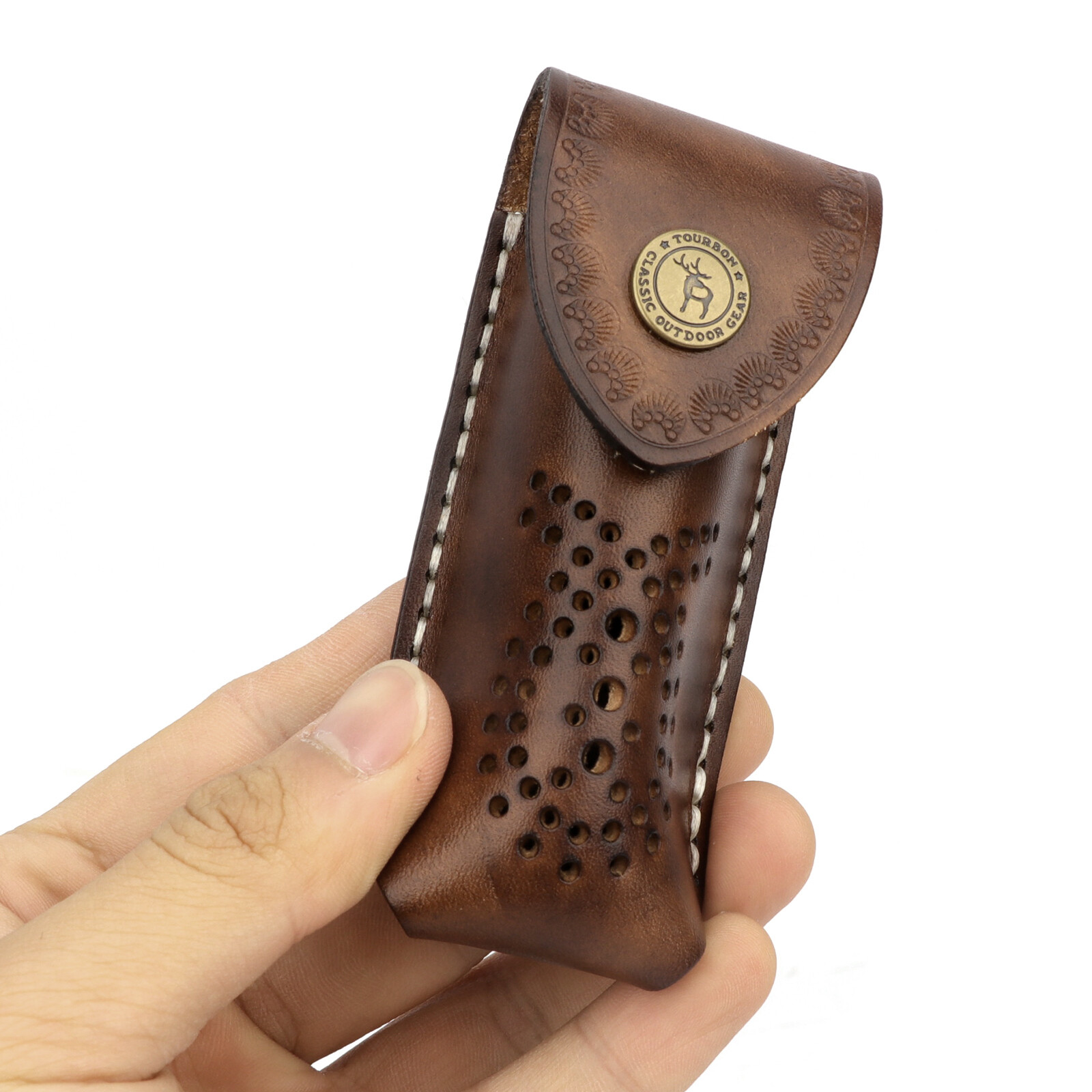 TOURBON Leather 3.5in Pocket Knife Sheath Knives Case Belt EDC Pouch Camping USA