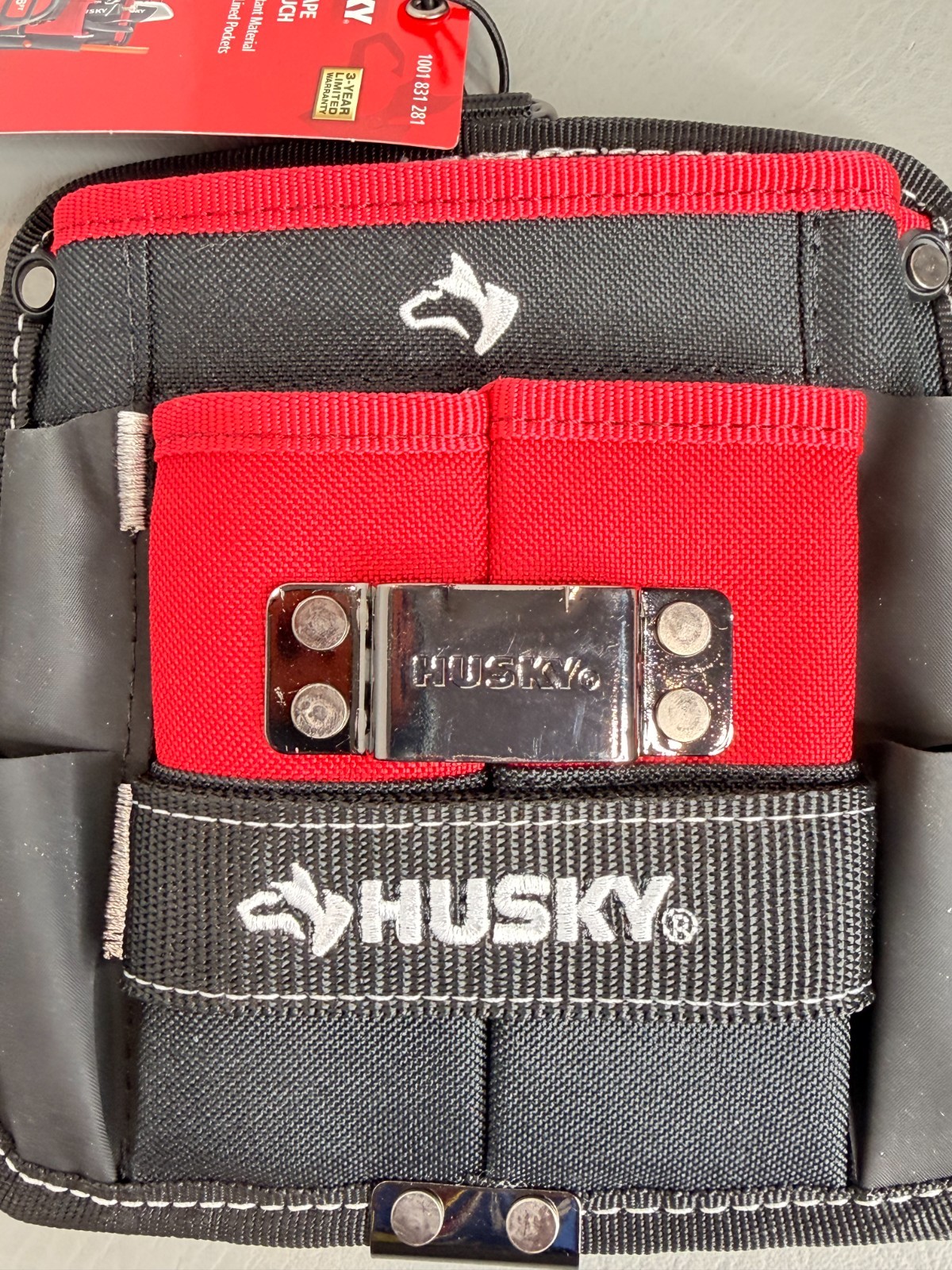 Husky 7 in. 3-Pocket Clip On Tool Belt Pouch Heavy Duty Storage
