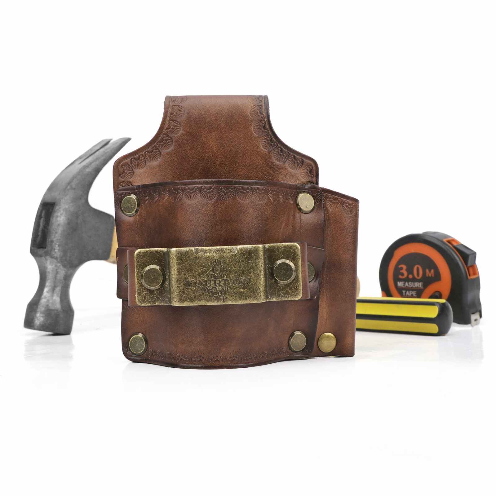 Tourbon Leather 3-in-1 Tools Belt Pouch Hammer Tape Measure Screwdriver Holder