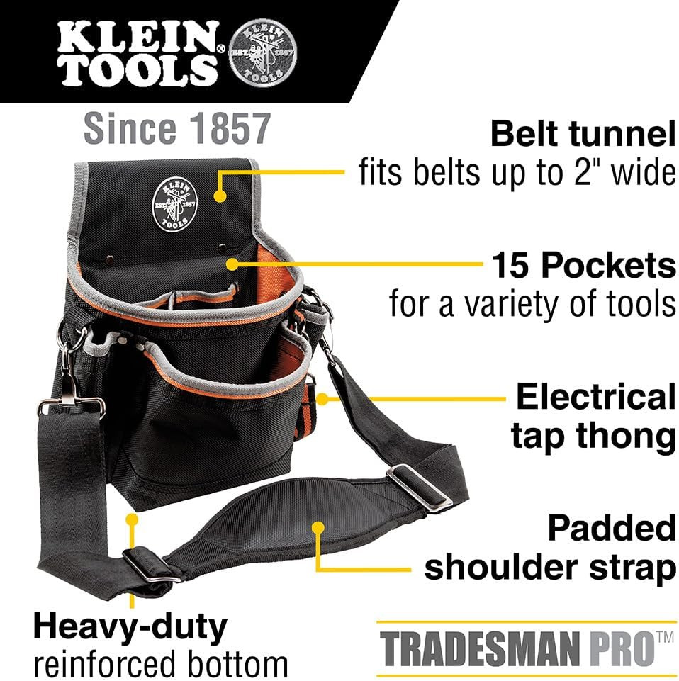 5243 Tradesman Pro Tool Pouch with Padded Shoulder Strap, Reinforced Bottoms and
