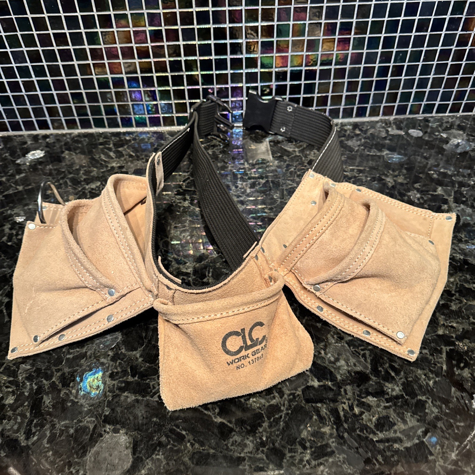 Leather Tool Belt CLC WORK GEAR 1370×3 Apron 8 Pocket Belt Clip Hammer Ring MINT