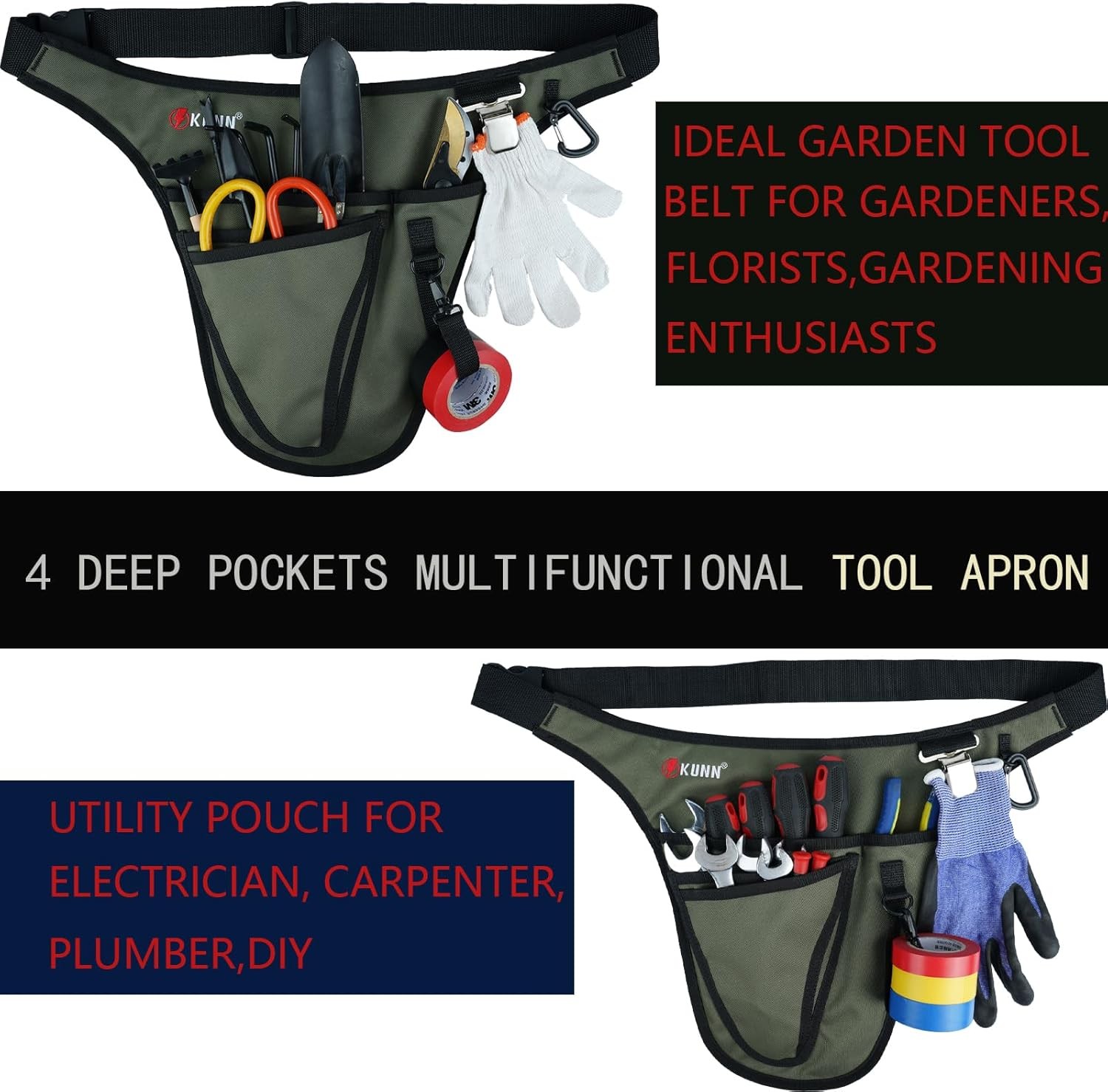 Garden Tool Belt,Durable Adjustable Tool Belt Waist Pouch with 4 Pocket for W…