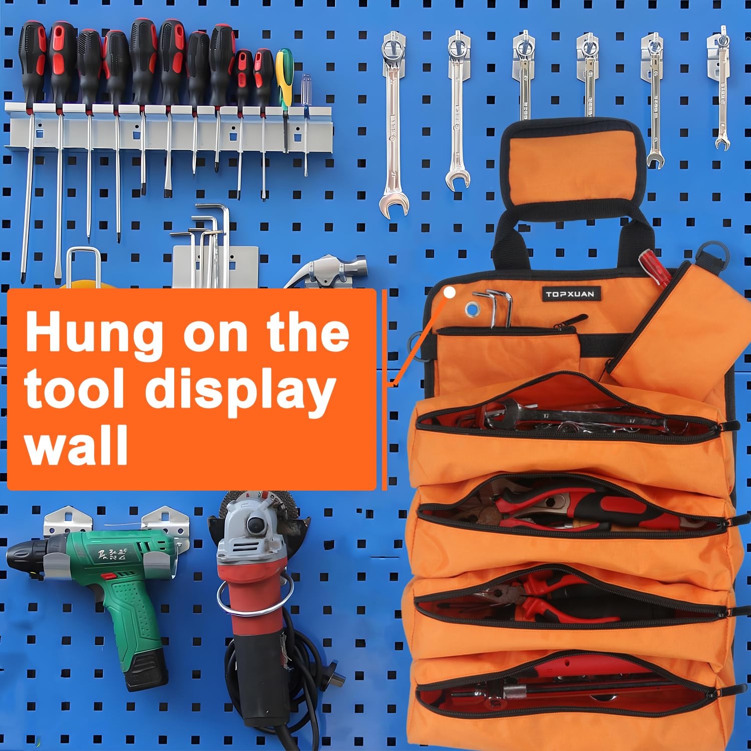Tool Bag Roll Up 4 Large Zipper pockets 2 detachable pockets for Hand Tools a…